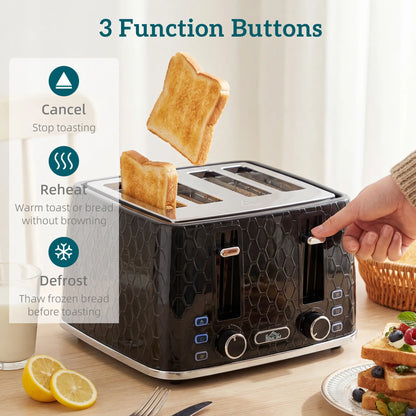 HOMCOM Kettle and Toaster Set, 1.7L 3000W Rapid Kettle with Strix Thermostat, 4 Slice Toaster, Black