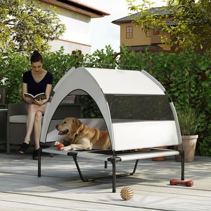 PawHut Portable Elevated Dog Bed with Removable Canopy, Cooling Raised Pet Cot for Medium Large Dogs
