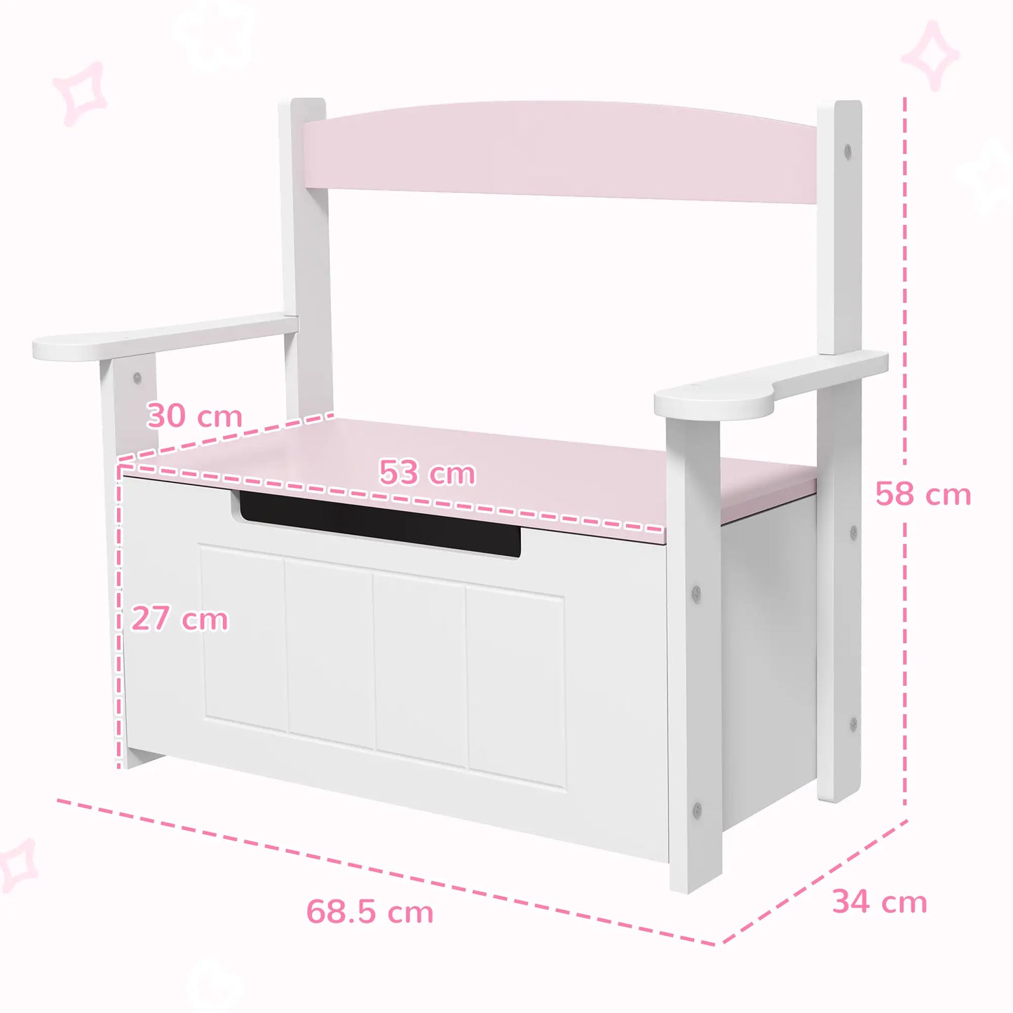 AIYAPLAY 2-in-1 Toy Box Bench for Kids Storage with Lid for Bedroom, Nursery, Playroom, Pink