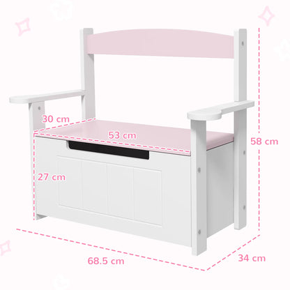 AIYAPLAY 2-in-1 Toy Box Bench for Kids Storage with Lid for Bedroom, Nursery, Playroom, Pink