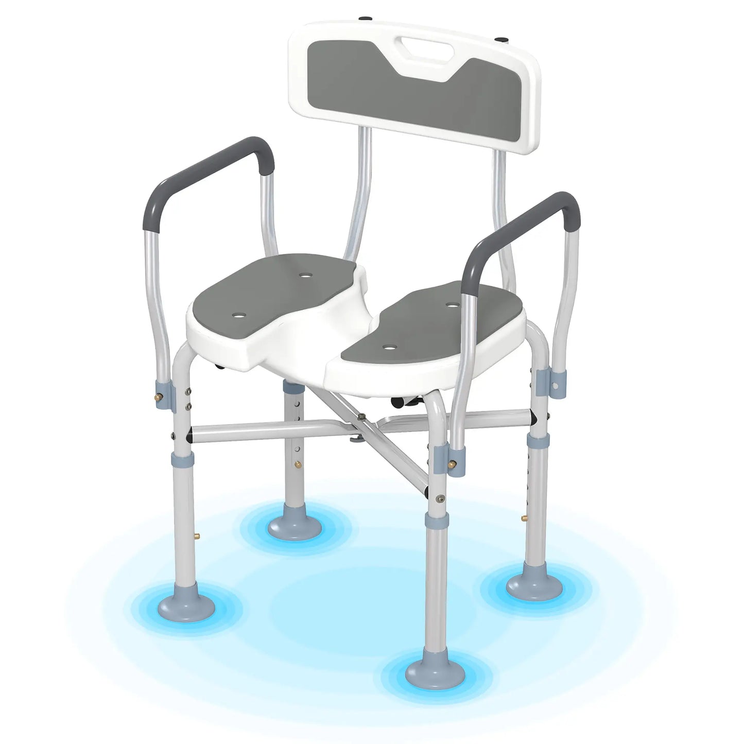 HOMCOM Shower Chair with Upgraded U-Shaped Seat, Height Adjustable Padded Bath Chair with Non-Slip Feet for Elderly Seniors, Grey