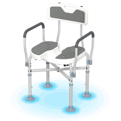 HOMCOM Shower Chair with Upgraded U-Shaped Seat, Height Adjustable Padded Bath Chair with Non-Slip Feet for Elderly Seniors, Grey