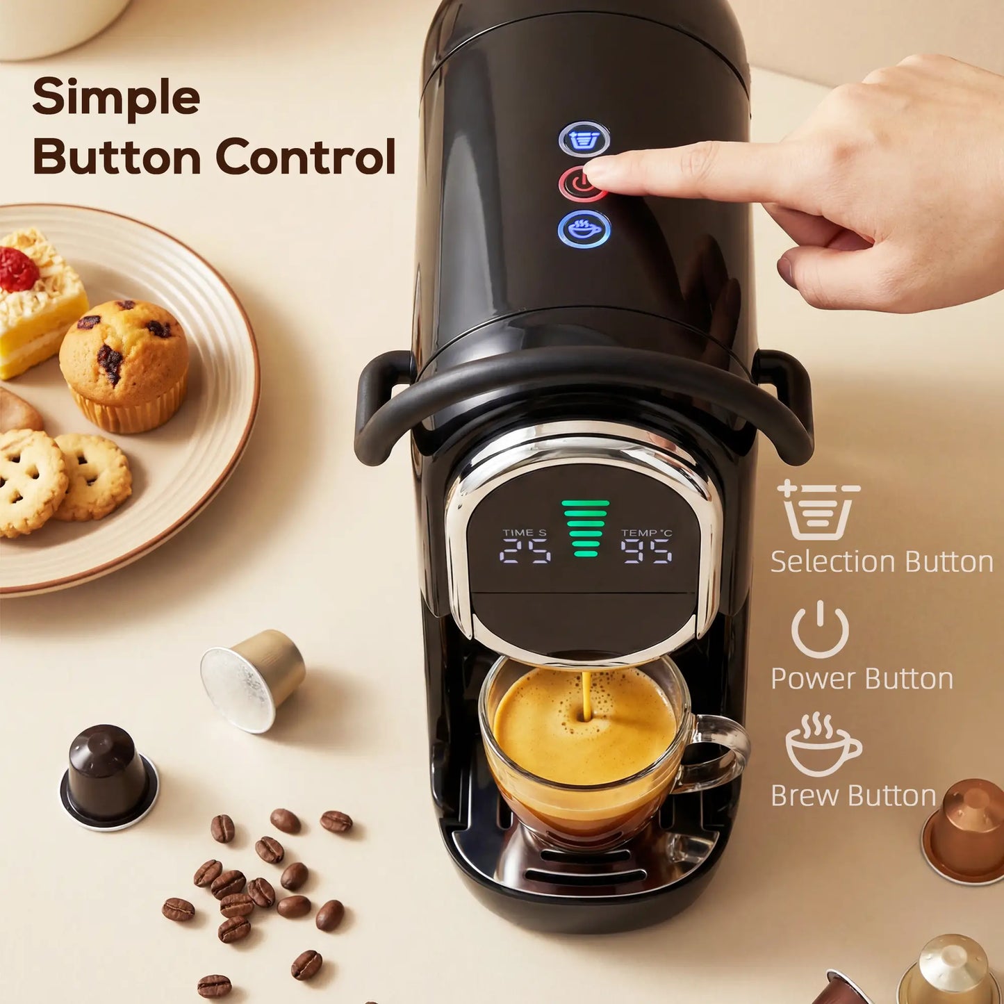 HOMCOM 0.6L Pod Coffee Machine for Nespresso, Dolce Gusto Capsule & Ground Coffee, Small Semi Automatic Coffee Maker