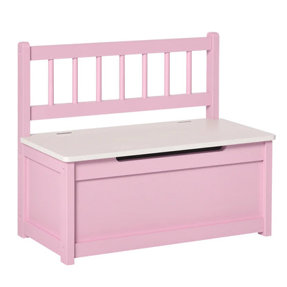 HOMCOM 2 In 1 Kids Wooden Toy Box, Seat Storage Bench, Chest Cabinet Organiser with Safety Pneumatic Rod, Pink