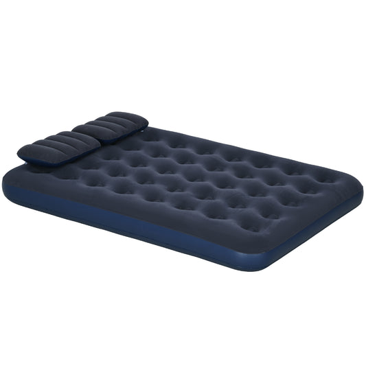 Outsunny Inflatable King Size Air Bed, with Built-In Hand Pump & Two Pillows - Blue
