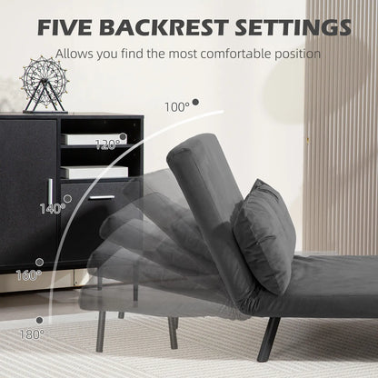 HOMCOM 4-in-1 Velvet-Feel Double Sofa Bed, with Pillows - Dark Grey