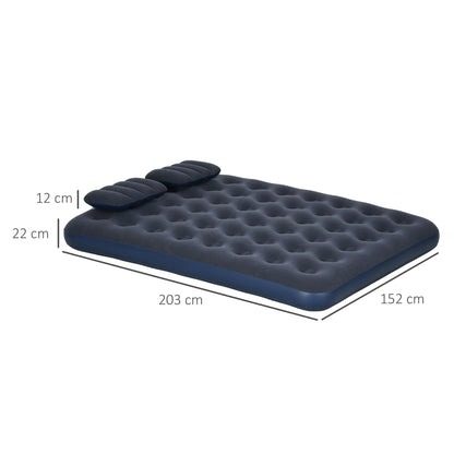 Outsunny Inflatable King Size Air Bed, with Built-In Hand Pump & Two Pillows - Blue