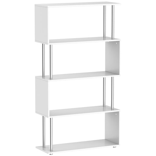 HOMCOM S Shape Bookcase, 5 Tiers Bookshelf, Modern Freestanding Storage Shelf for Home Office, Study, Living Room, White