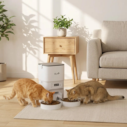 PawHut Automatic Cat Feeder Timed Portion Control Pet Food Dispenser with 2 Stainless Steel Bowls