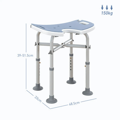 HOMCOM 39-51.5cm 'U' Seat Padded Bathroom Shower Stool Anti-Slip - Light Blue