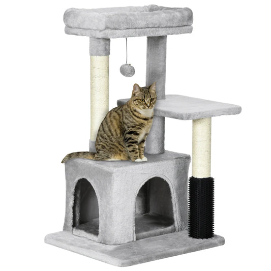 PawHut Cat Tree for Indoor Cats Climbing Tower Kitten Scratch Post Activity Center Kitten with Massage Toy Hanging Ball