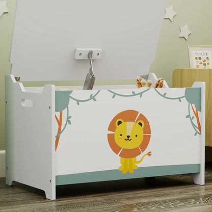 AIYAPLAY Toy Storage Organiser Box with Lid, Safety Hinges and Groove Handles for Kids, Playroom, Green