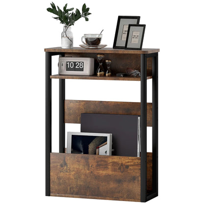 HOMCOM Industrial-Style Side Table, Wood-Effect Bedside Table with Metal Frame - Black/Brown