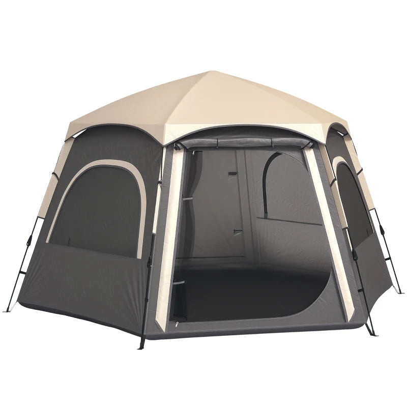 Outsunny Instant Camping Tent, Dome Family Tent with Vestibule, 4 Mesh Windows & 2 Doors, Waterproof & UV Protected, Dark Grey