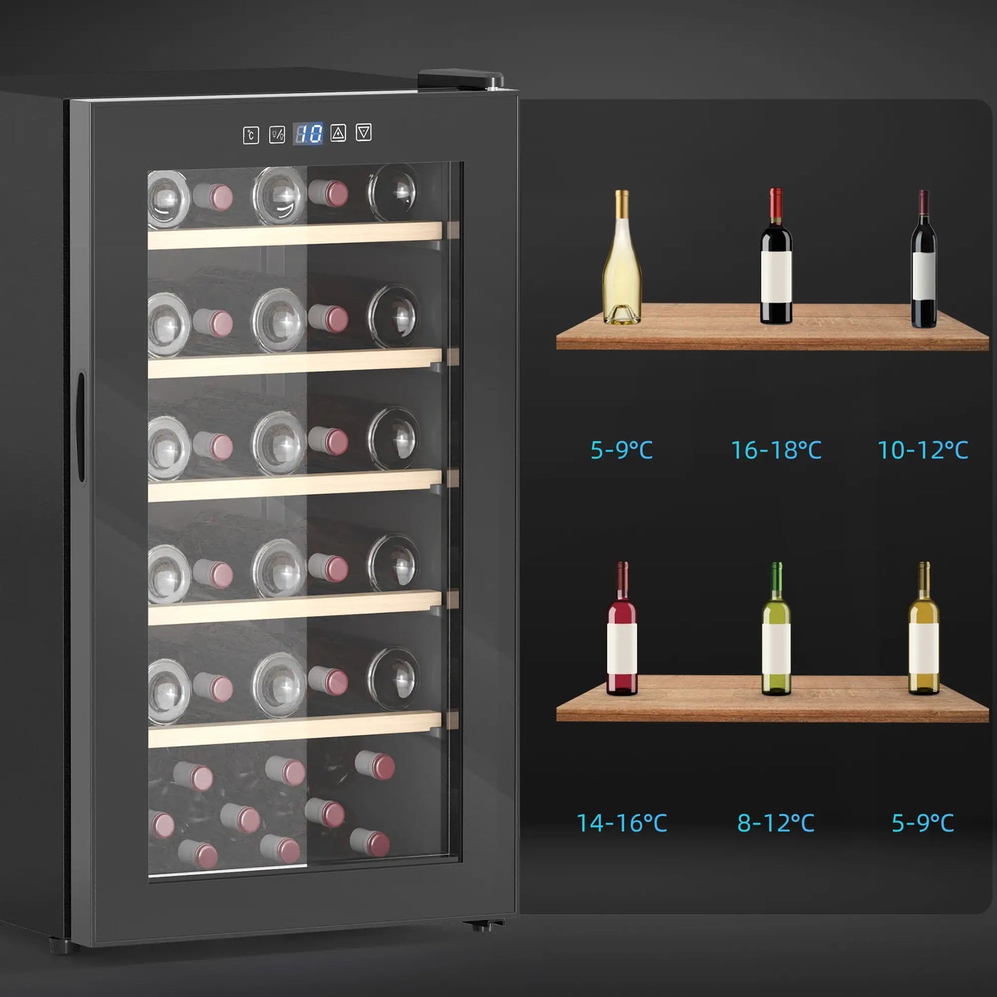 HOMCOM 41 Bottle Wine Fridge, 91 Litre Capacity, 45cm Freestanding Wine Cooler Fridge with LED Light, Digital Touch Screen, Black
