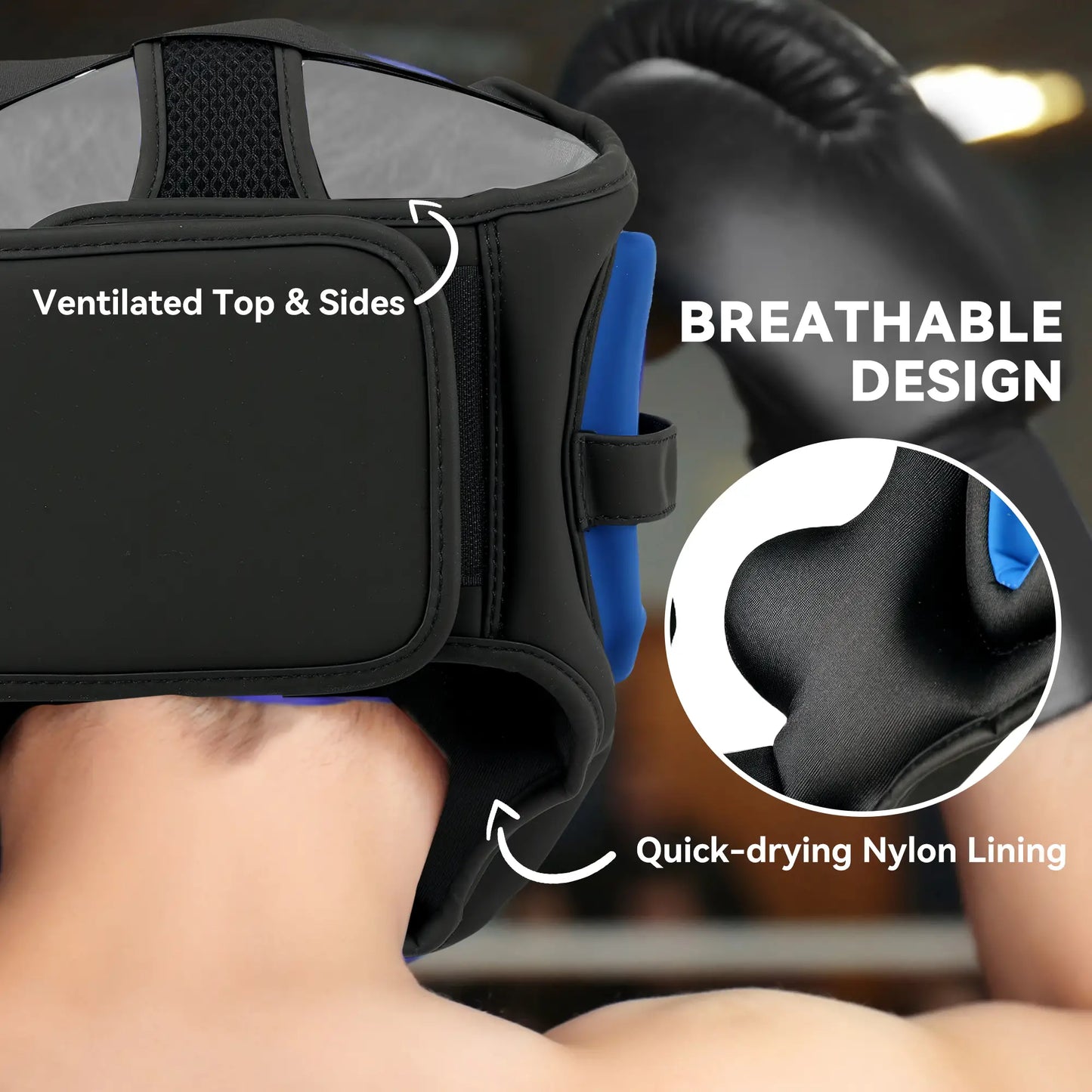 SPORTNOW Boxing Headguard w/ Adjustable Strap for Sparring, Kickboxing, MMA, Blue/Black