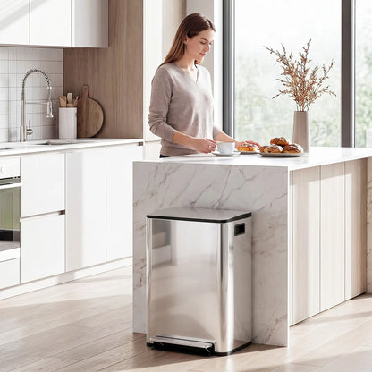 HOMCOM 60L Dual Compartment Stainless Steel Bin with Deodoriser Holders - Silver Tone