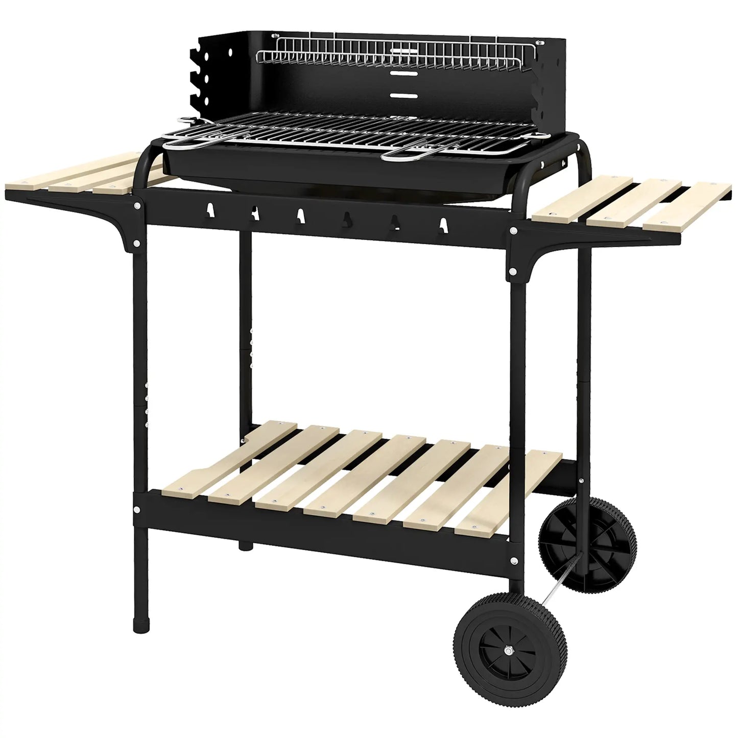 Outsunny Charcoal Barbecue Grill with Adjustable Height, Portable BBQ Trolley with Ash Catcher for Outdoor Garden Party Cooking, Black
