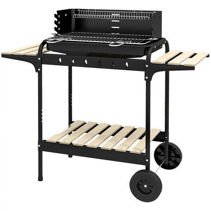 Outsunny Charcoal Barbecue Grill with Adjustable Height, Portable BBQ Trolley with Ash Catcher for Outdoor Garden Party Cooking, Black