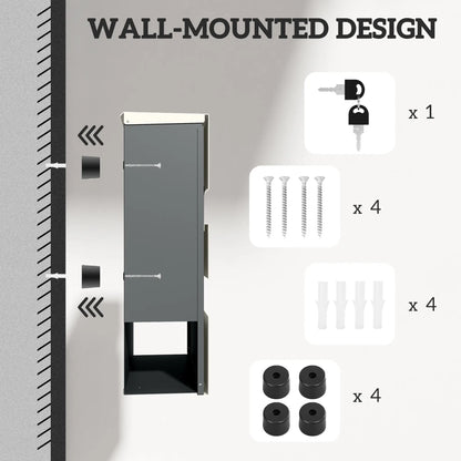 HOMCOM Locking Galvanised Steel Letterbox with Viewing Window - White/Black