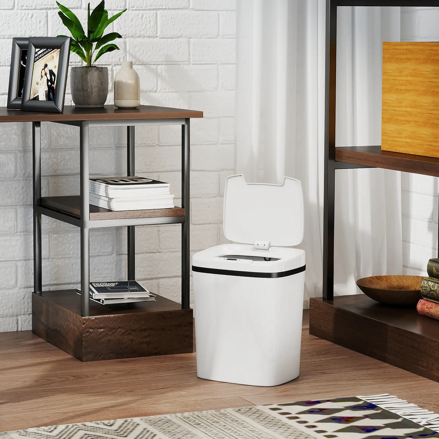 HOMCOM 15L Sensor Bin, Automatic Touchless Kitchen Bin, Easy Clean, Battery Operated for Home Office, White