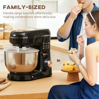 HOMCOM 5L Food Mixer for Baking, 6 Speeds and Pulse Setting, 1400W Electric Kitchen Stand Mixer with Stainless Steel Bowl, Black