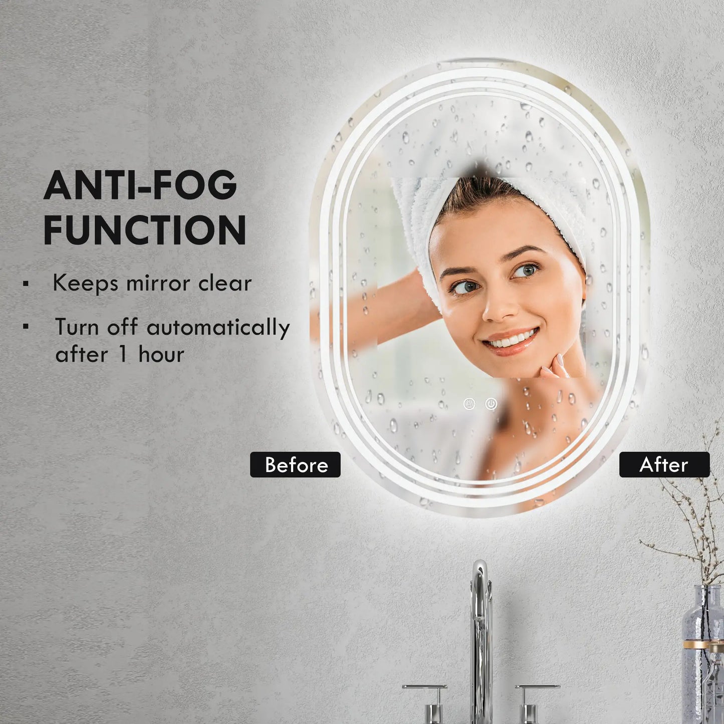 kleankin Bathroom Mirror with LED Lights Makeup Mirror, Anti-fog Touch, Switch, Vertical or Horizontal