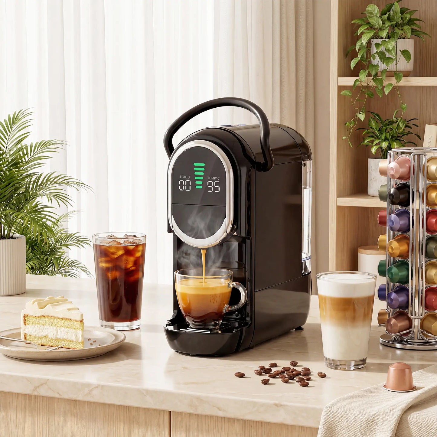 HOMCOM 0.6L Pod Coffee Machine for Nespresso, Dolce Gusto Capsule & Ground Coffee, Small Semi Automatic Coffee Maker