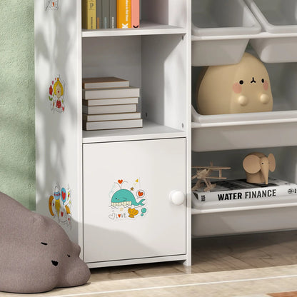AIYAPLAY Kids Toy Organizers with 8 Removable Storage Bins and Bookshelf, White