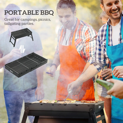 Outsunny Barbecue Foldable Charcoal Grill Portable BBQ for Camping & Hiking - Black