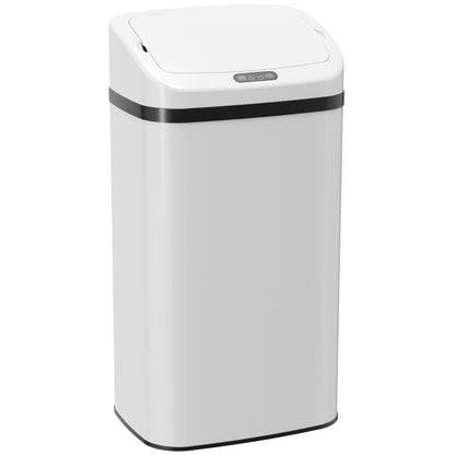 HOMCOM 48L Stainless Steel Kitchen Sensor Bin with Soft-Close Lid - White