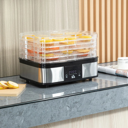 HOMCOM 5 Tier Food Dehydrator, 245W Stainless Steel Food Dryer with Adjustable Temperature, Timer & LCD Display, Black