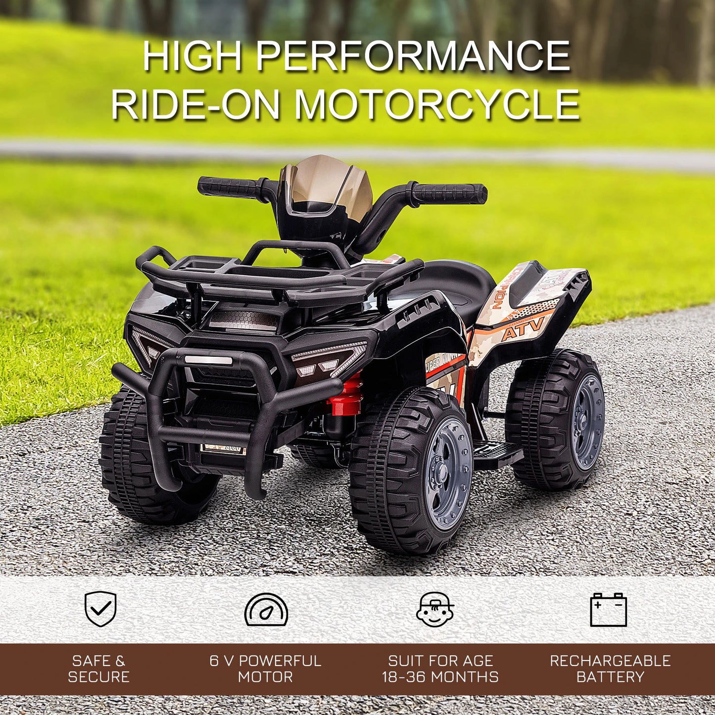 HOMCOM Kids Ride-On Four Wheeler ATV Car with Real Working Headlights for 18-36M
