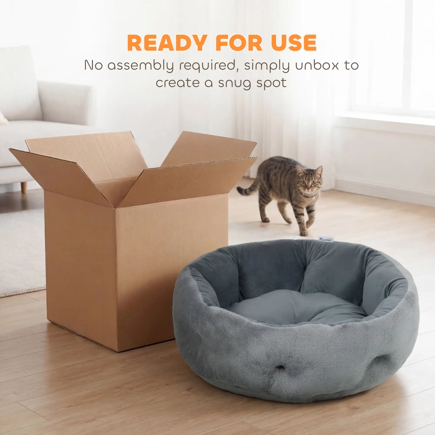 PawHut Cat Round Bed, Reversible Dog Pet Bed for Indoor Cats & Small Dogs with Supportive Bolster, Dark Grey