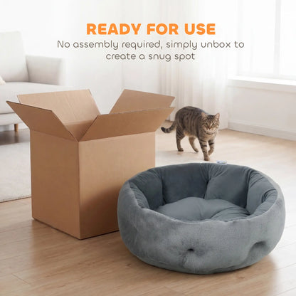 PawHut Cat Round Bed, Reversible Dog Pet Bed for Indoor Cats & Small Dogs with Supportive Bolster, Dark Grey