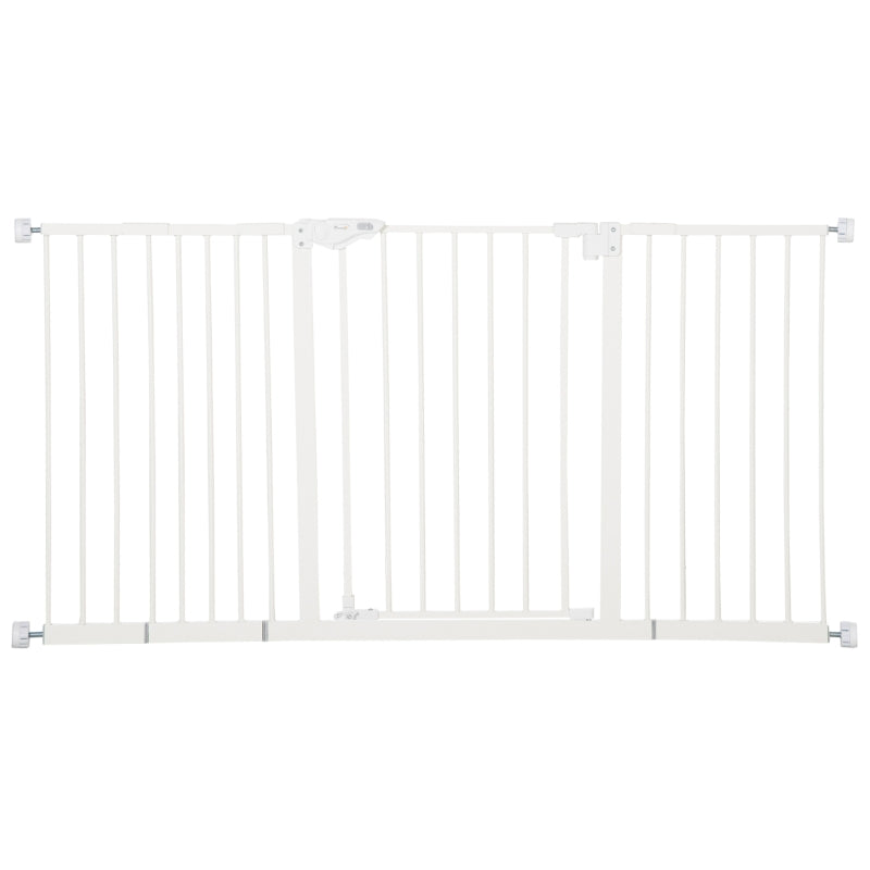 PawHut Dog Gate Stair Gate Pressure Fit Pets Barrier Auto Close for Doorway Hallway, 74-148cm Wide Adjustable