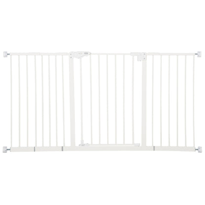 PawHut Dog Gate Stair Gate Pressure Fit Pets Barrier Auto Close for Doorway Hallway, 74-148cm Wide Adjustable