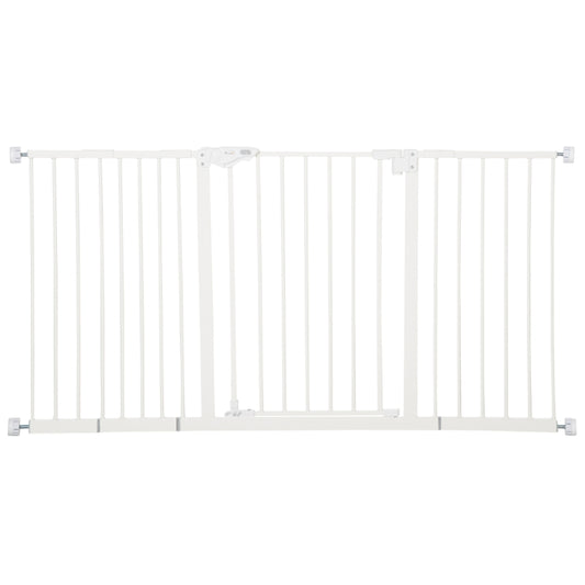 PawHut Dog Gate Stair Gate Pressure Fit Pets Barrier Auto Close for Doorway Hallway, 74-148cm Wide Adjustable