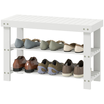 HOMCOM Two Shelf Bamboo Shoe Storage Bench Home Hallway Furniture - White