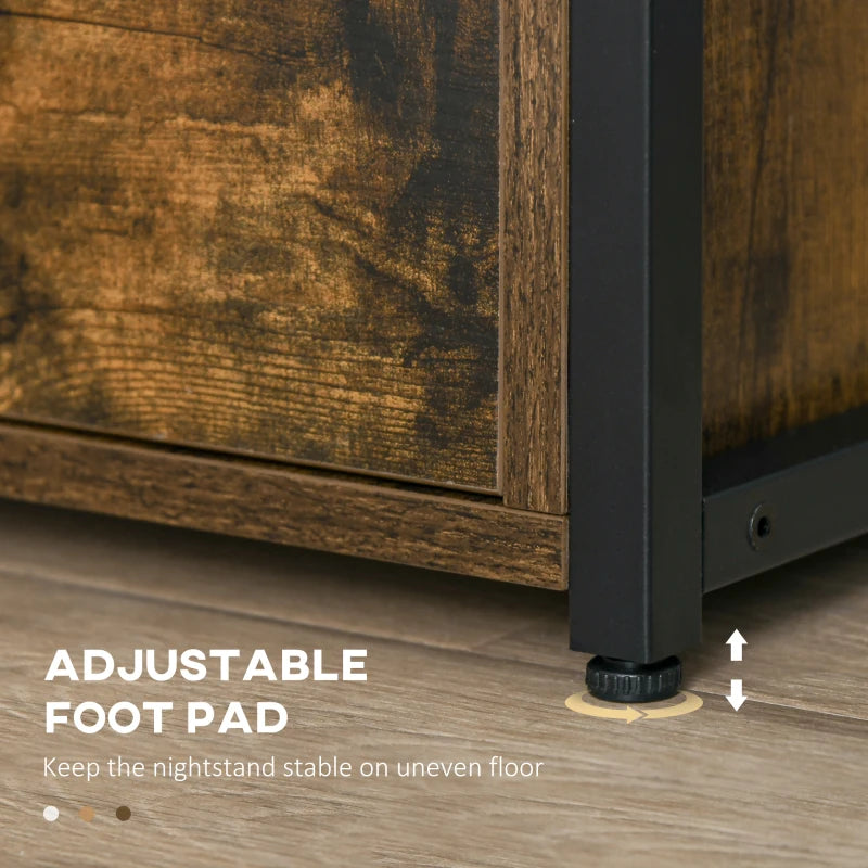 Industrial Side Table with Drawer, Wood & Metal Sofa Table, Bedside Cabinet with Storage Shelf