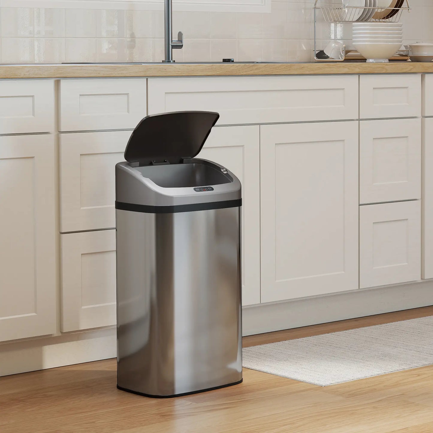 HOMCOM 48L Stainless Steel Kitchen Rubbish Sensor Bin - Silver-Tone