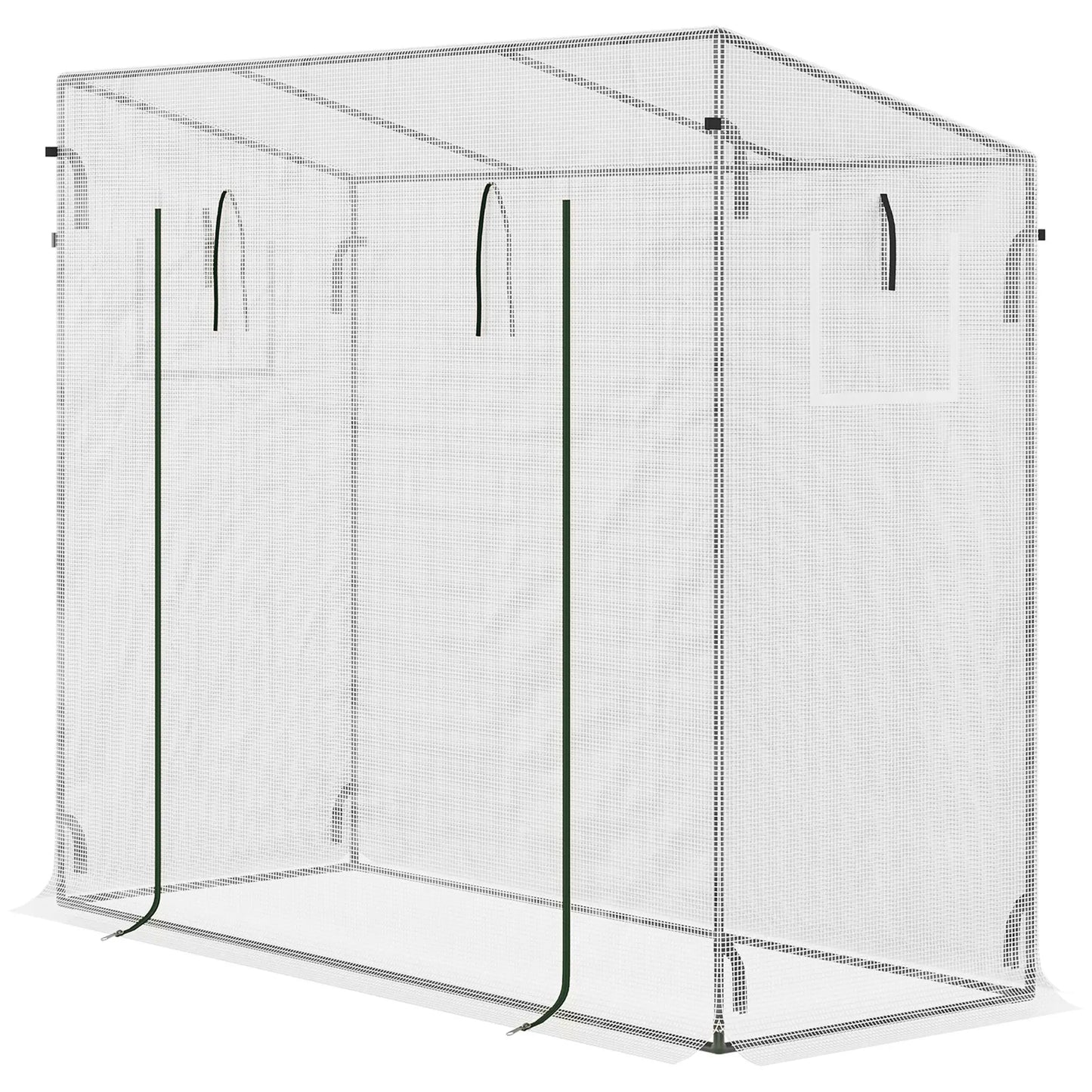 Outsunny Small Walk-in Garden Greenhouse with Steel Frame, Large Roll-Up Door and Windows, White