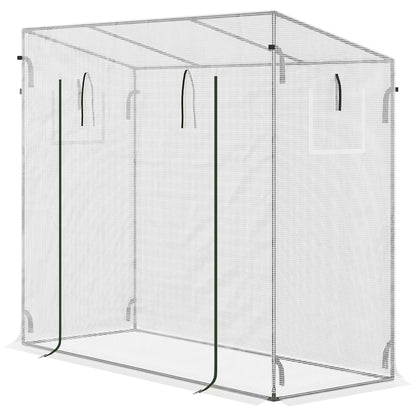Outsunny Small Walk-in Garden Greenhouse with Steel Frame, Large Roll-Up Door and Windows, White