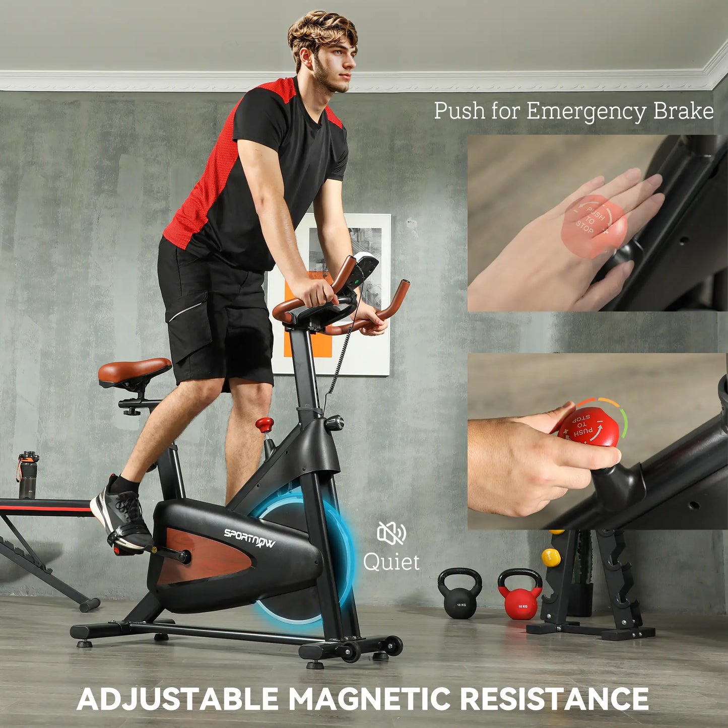 SPORTNOW Indoor Exercise Bike, Quiet Stationary Bike, Stylish Cycling Machine with Adjustable Seat and Resistance, LCD Monitor, for Home Gym Cardio Workout