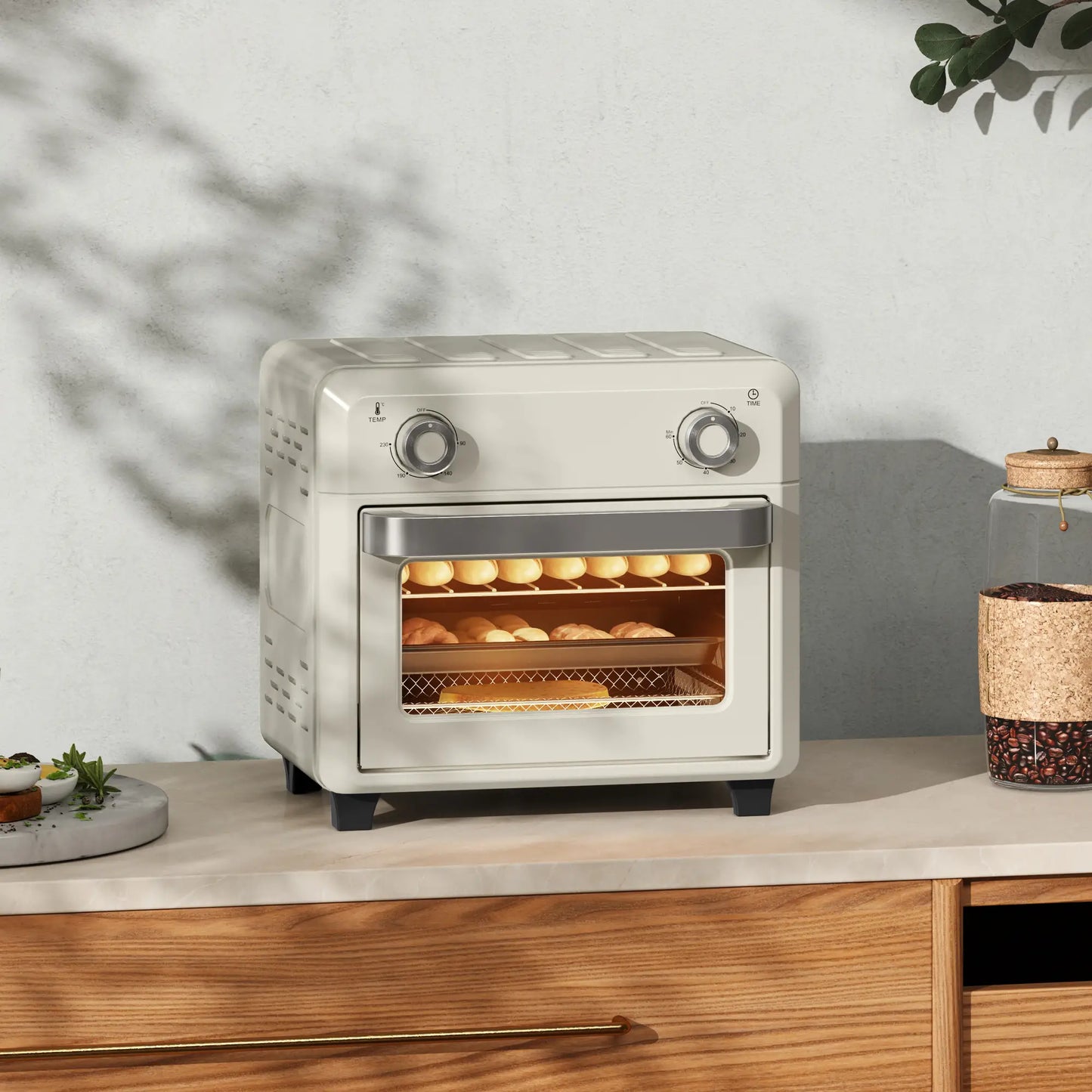 HOMCOM 10L Air Fryer Oven, Mini Oven, Oil Free Cooking, Grill, Roast, Bake, with Adjustable Temperature, Timer, 1000W