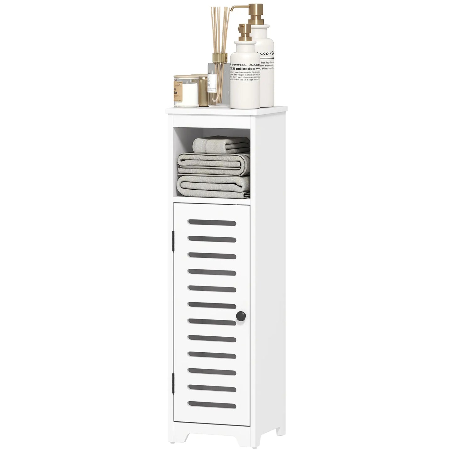 HOMCOM Bathroom Floor Cabinet, Storage Unit with Louvered Door, Open Shelf, Adjustable Shelf, White