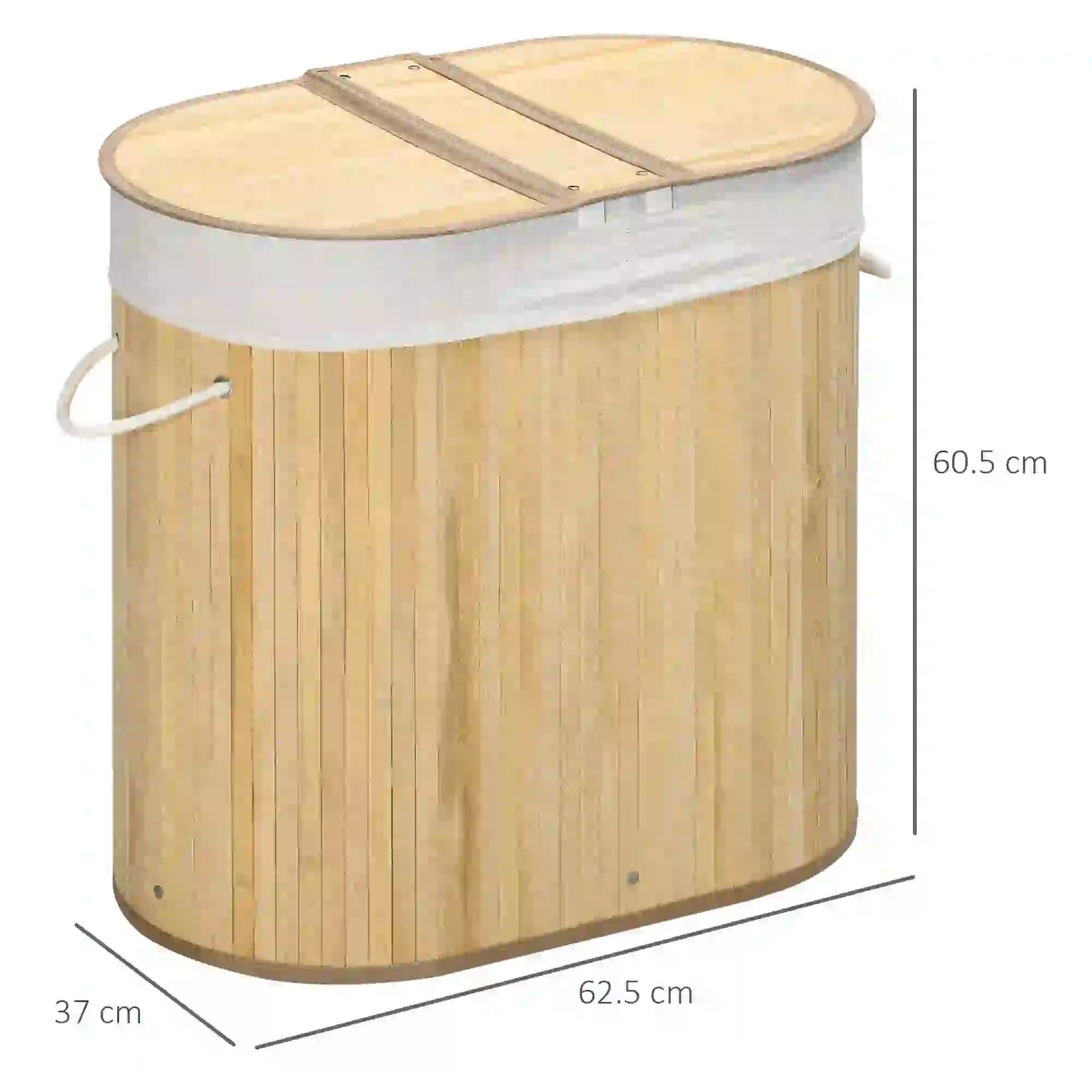 HOMCOM Bamboo Laundry Basket with Lid, 100 Litres Laundry Hamper with 2 Sections, Removable Washable Lining, Washing Baskets