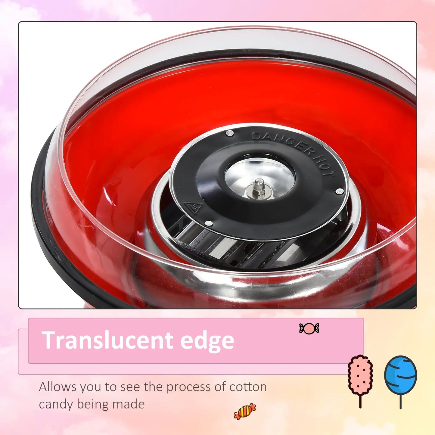 HOMCOM 450W Cotton Candy Floss Machine, with Candyfloss Sticks, Spoon, Splash Guard, Non-Slip Base, Red