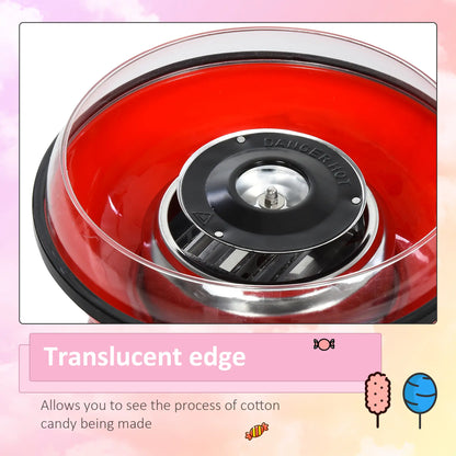 HOMCOM 450W Cotton Candy Floss Machine, with Candyfloss Sticks, Spoon, Splash Guard, Non-Slip Base, Red