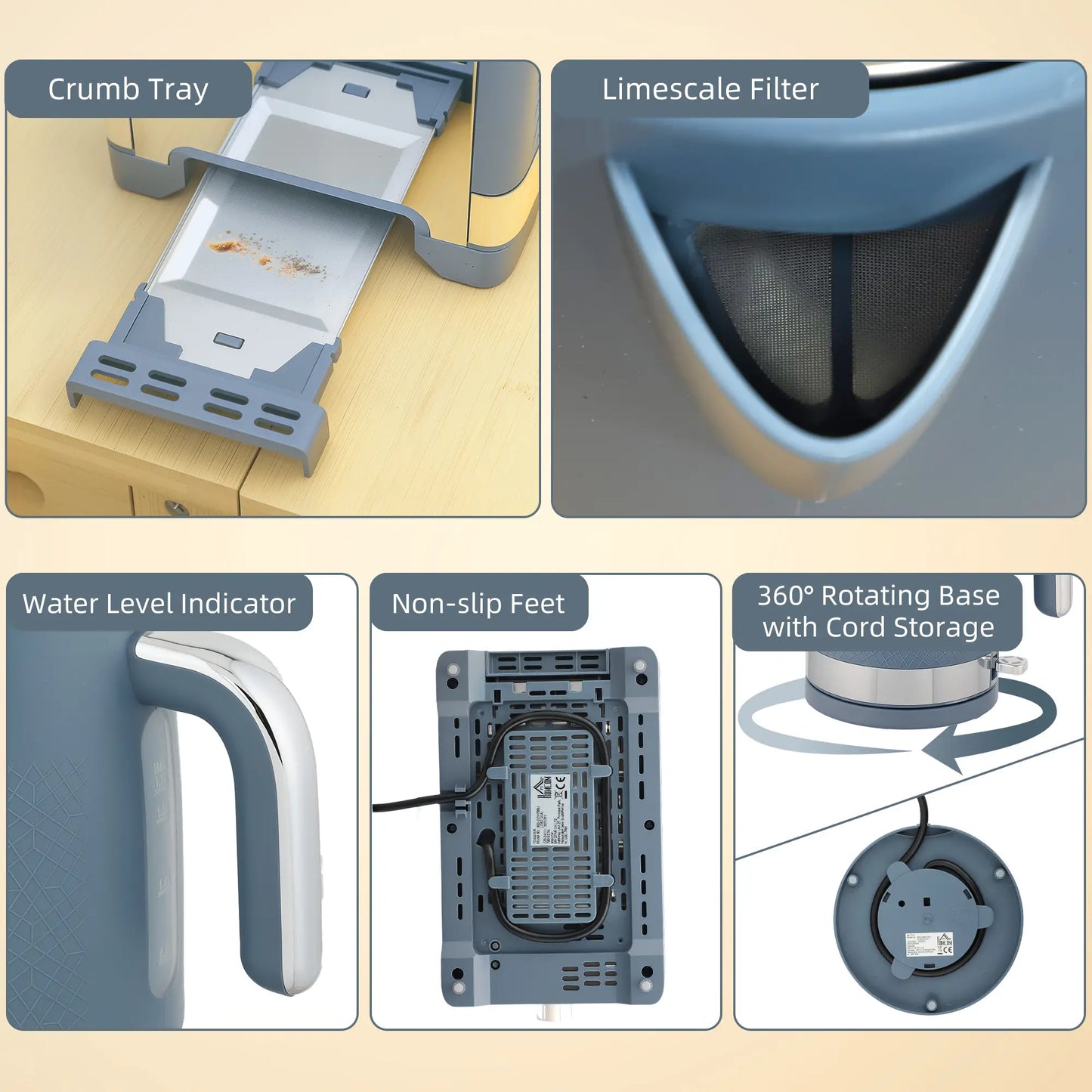 HOMCOM Sleek Textured Kettle and Toaster Set - Blue